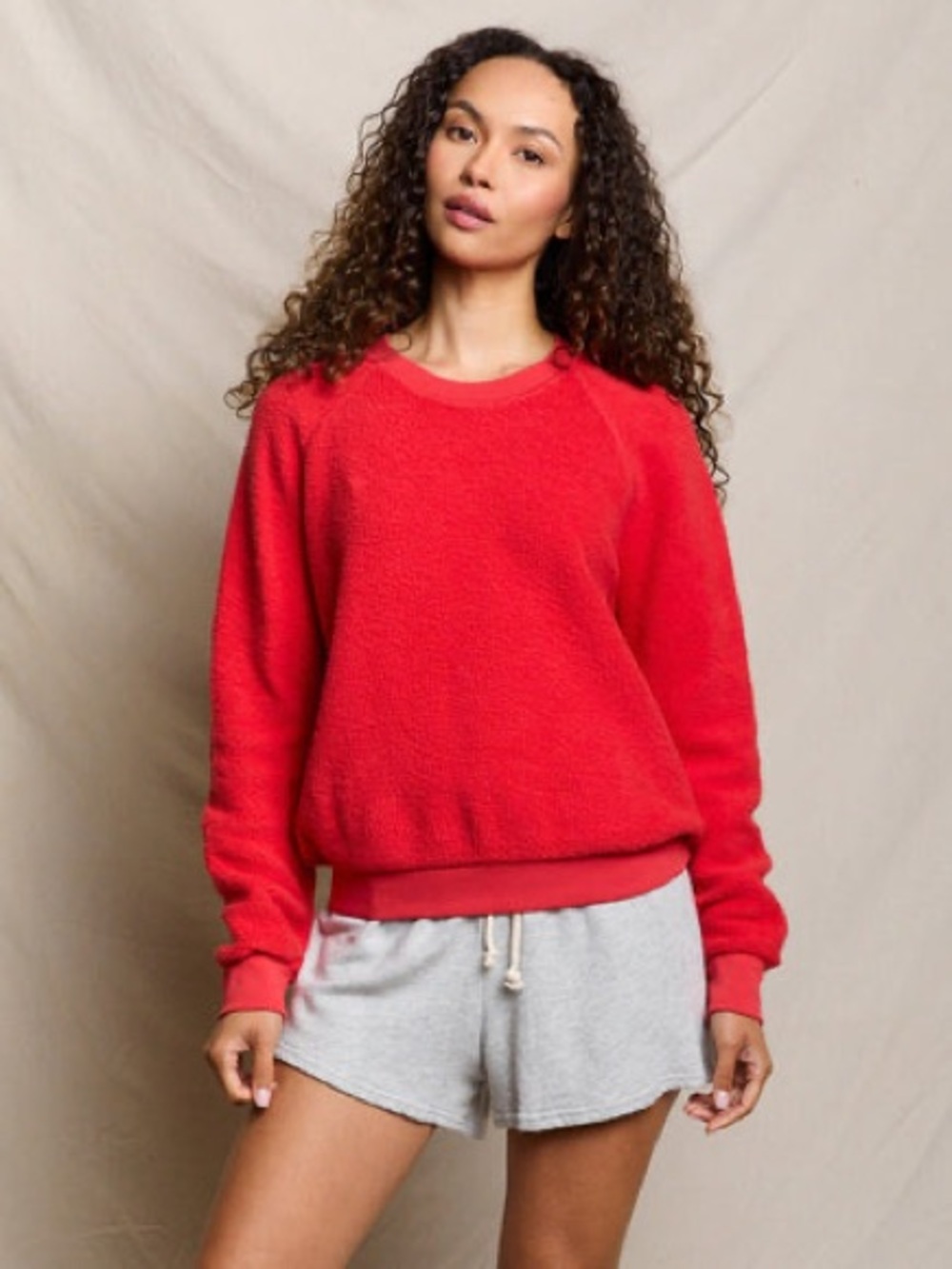 Perfectwhitetee Ziggy reverse fleece crew neck sweatshirt in Red Size Large